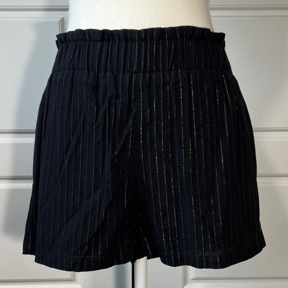 Charlie Holiday XS Shorts Black Gold Metallic Stripe Elastic Waist Casual